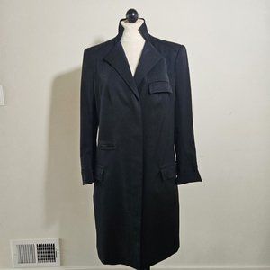 Katayone Adeli Black 3/4 Length Button Front Coat W Pockets & Stitching, Size 8